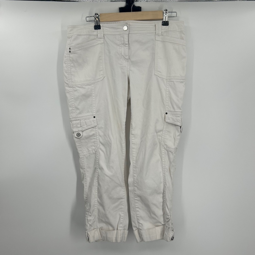 White House Black Market Womens White Crop Leg Cargo Pants Size 8 Utility Capris